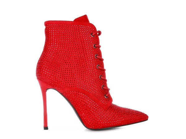HEAD ON Faux Suede Diamante Ankle Boots - Tigbul's Variety Fashion Shop