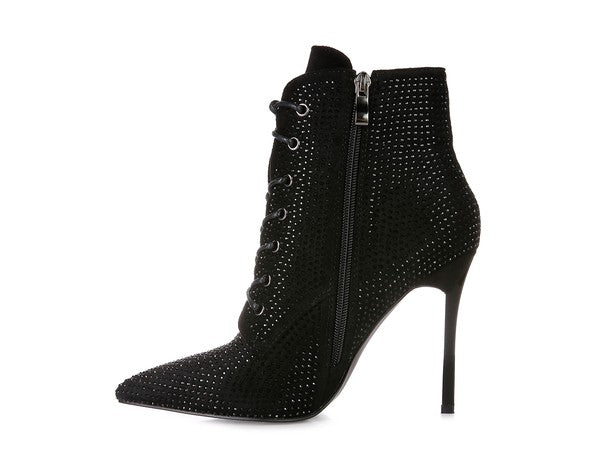 HEAD ON Faux Suede Diamante Ankle Boots - Tigbul's Variety Fashion Shop