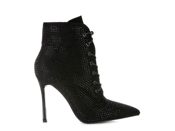 HEAD ON Faux Suede Diamante Ankle Boots - Tigbul's Variety Fashion Shop