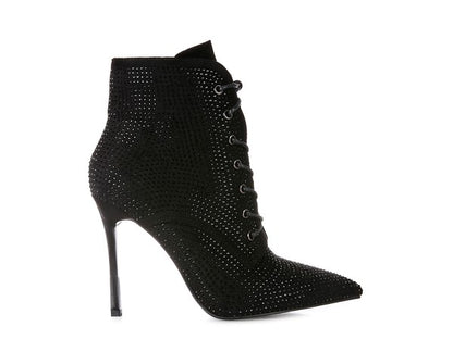 HEAD ON Faux Suede Diamante Ankle Boots - Tigbul's Variety Fashion Shop