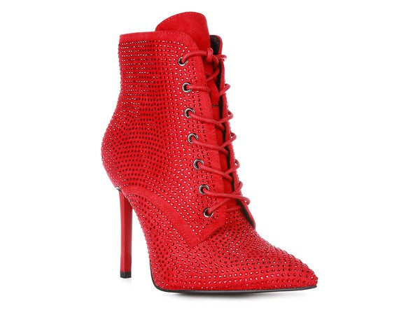 HEAD ON Faux Suede Diamante Ankle Boots - Tigbul's Variety Fashion Shop