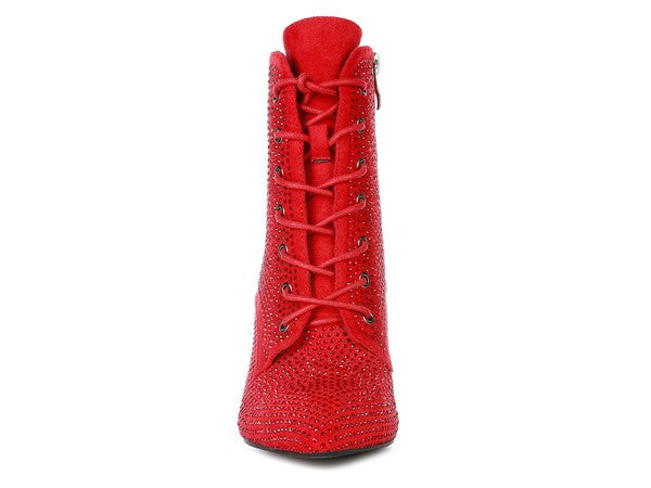 HEAD ON Faux Suede Diamante Ankle Boots - Tigbul's Variety Fashion Shop