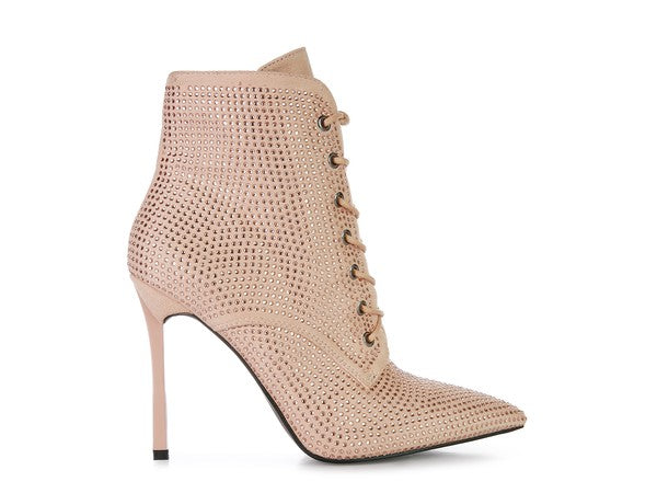 HEAD ON Faux Suede Diamante Ankle Boots - Tigbul's Variety Fashion Shop