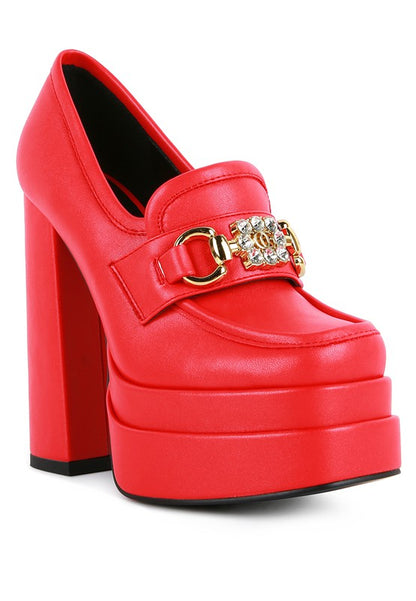  High Block Heeled Platform Jewel Loafers - Tigbuls Variety Fashion