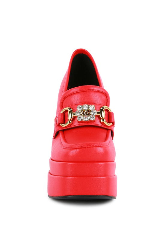 High Block Heeled Platform Jewel Loafers - Tigbuls Variety Fashion