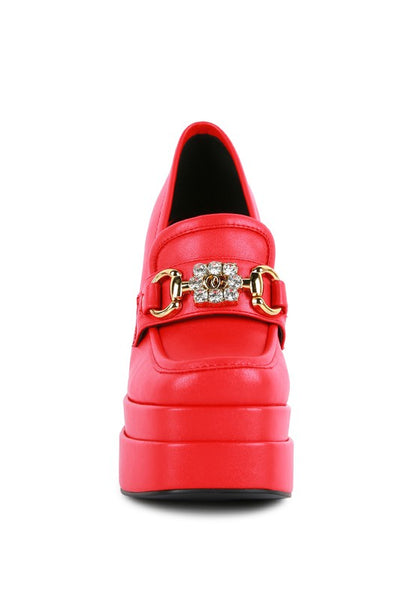 High Block Heeled Platform Jewel Loafers - Tigbuls Variety Fashion