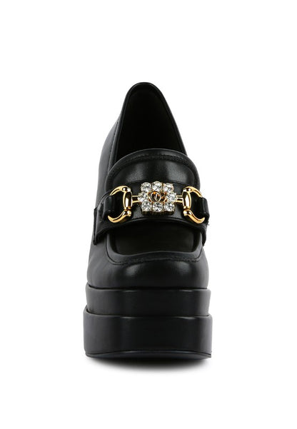 High Block Heeled Platform Jewel Loafers - Tigbuls Variety Fashion