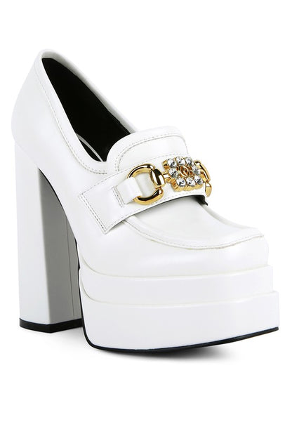 High Block Heeled Platform Jewel Loafers - Tigbuls Variety Fashion