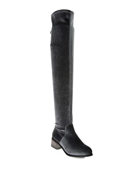 RUMPLE Velvet Over The Knee Clear Heel Boots - Tigbuls Variety Fashion