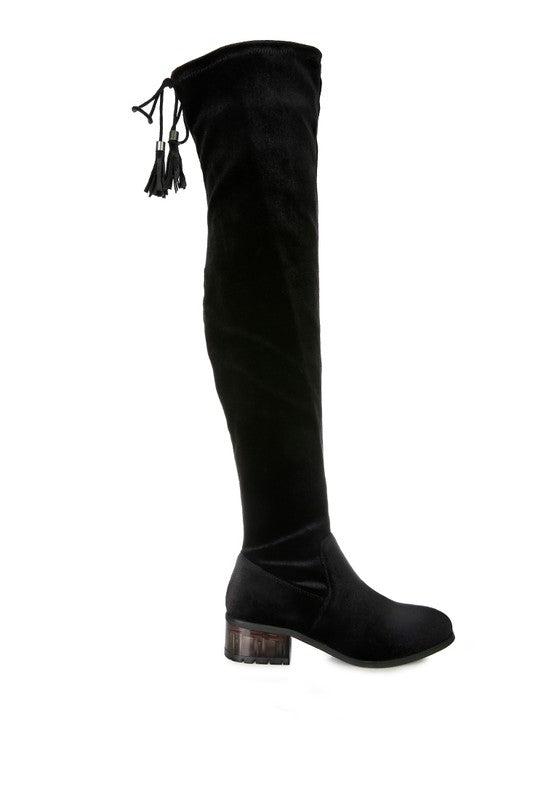 RUMPLE Velvet Over The Knee Clear Heel Boots - Tigbuls Variety Fashion