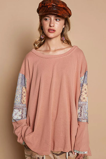POL Round Neck Long Sleeve Roomy Fit Top with Stitch Detail - Tigbul's Variety Fashion Shop
