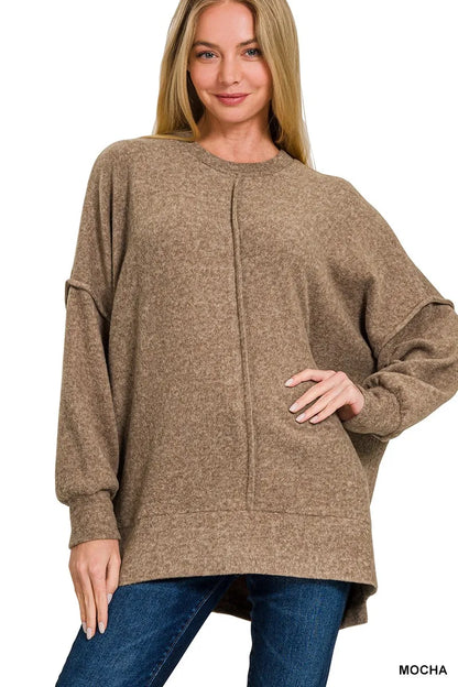 Zenana Brushed Melange Hacci Oversized Sweater - Tigbul's Variety Fashion Shop