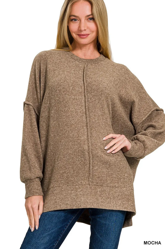 Zenana Brushed Melange Hacci Oversized Sweater - Tigbul's Variety Fashion Shop