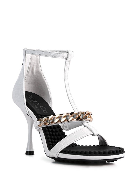 DAKOTA Metal Chain Mid Heel Sandals - Tigbuls Variety Fashion