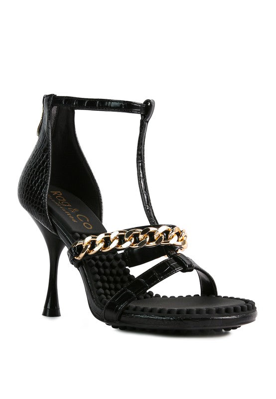 DAKOTA Metal Chain Mid Heel Sandals - Tigbuls Variety Fashion