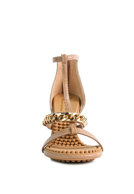 DAKOTA Metal Chain Mid Heel Sandals - Tigbuls Variety Fashion