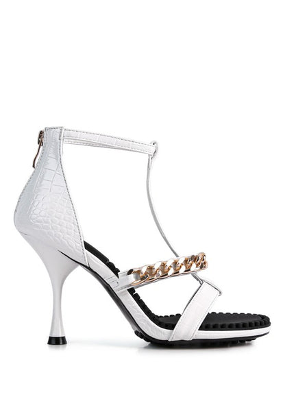 DAKOTA Metal Chain Mid Heel Sandals - Tigbuls Variety Fashion