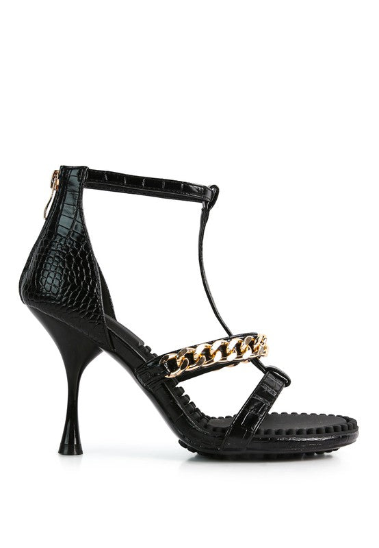 DAKOTA Metal Chain Mid Heel Sandals - Tigbuls Variety Fashion