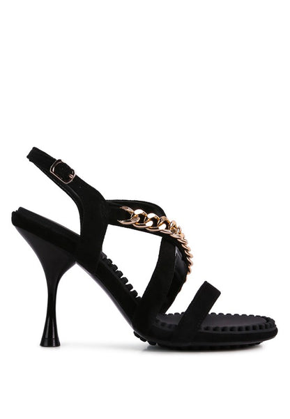 DOMEDA Metal Chain Mid Heel Sandal - Tigbuls Variety Fashion