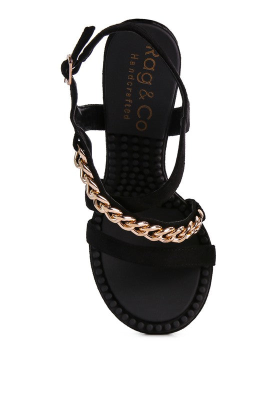 DOMEDA Metal Chain Mid Heel Sandal - Tigbuls Variety Fashion