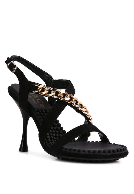 DOMEDA Metal Chain Mid Heel Sandal - Tigbuls Variety Fashion
