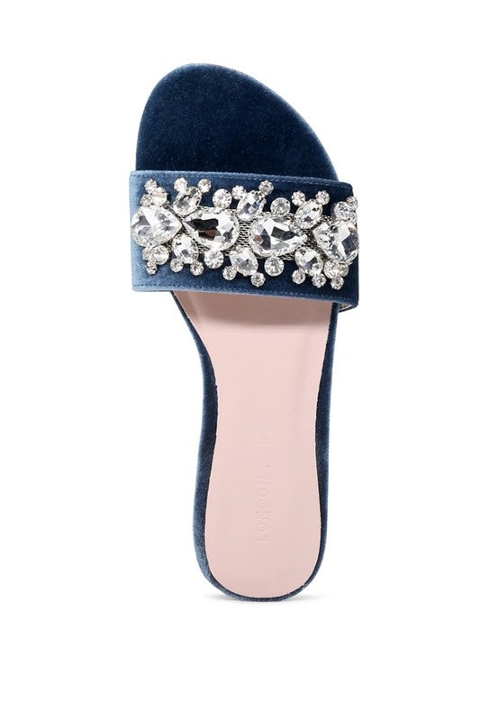 Sally Women's Blue Flat Embellished Sandals - Tigbuls Variety Fashion