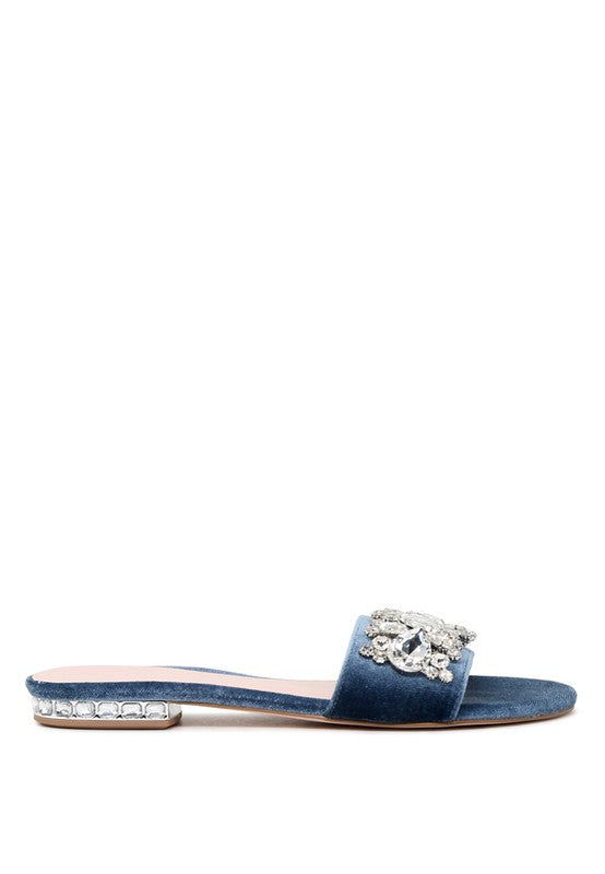 Sally Women's Blue Flat Embellished Sandals - Tigbuls Variety Fashion