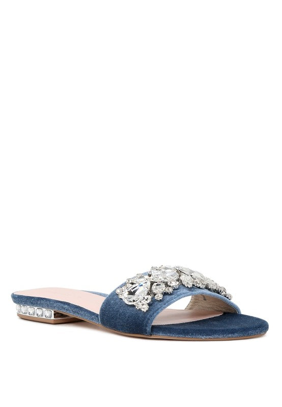 Sally Women's Blue Flat Embellished Sandals - Tigbuls Variety Fashion