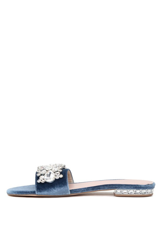 Sally Women's Blue Flat Embellished Sandals - Tigbuls Variety Fashion