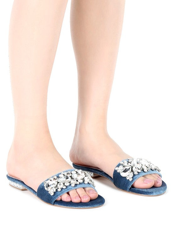 Sally Women's Blue Flat Embellished Sandals - Tigbuls Variety Fashion