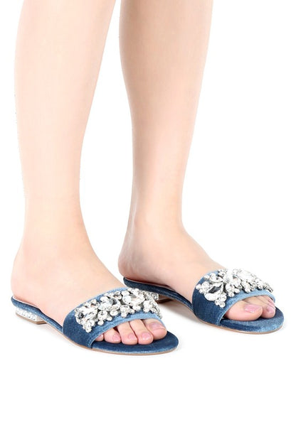 Sally Women's Blue Flat Embellished Sandals - Tigbuls Variety Fashion