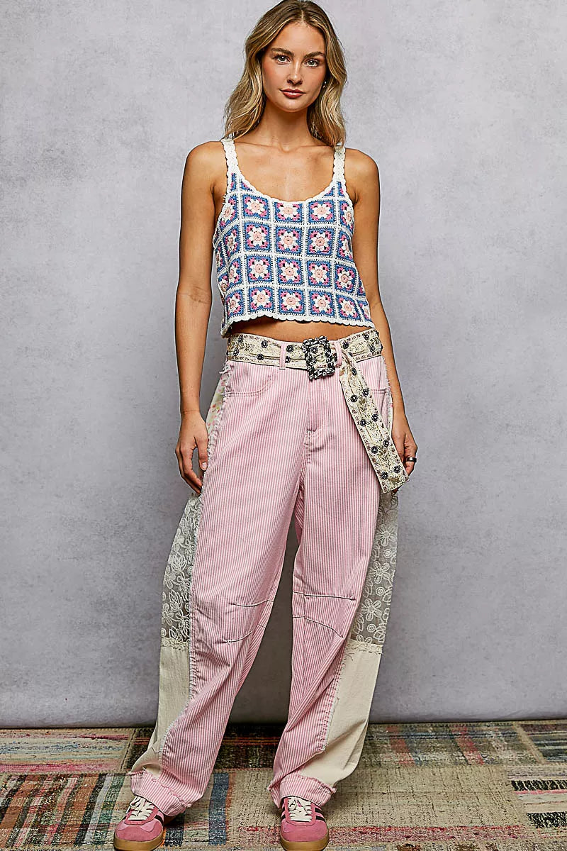 POL Scalloped Edge Cropped Crochet Cami with Granny Square Pattern - Tigbul's Variety Fashion Shop