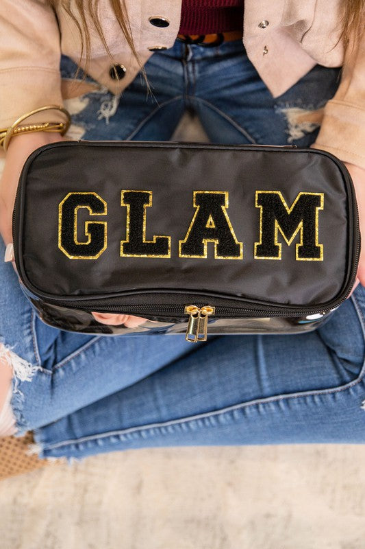 Black Glam Clear Cosmetic Fold Flat Makeup Bag - Tigbul's Variety Fashion Shop
