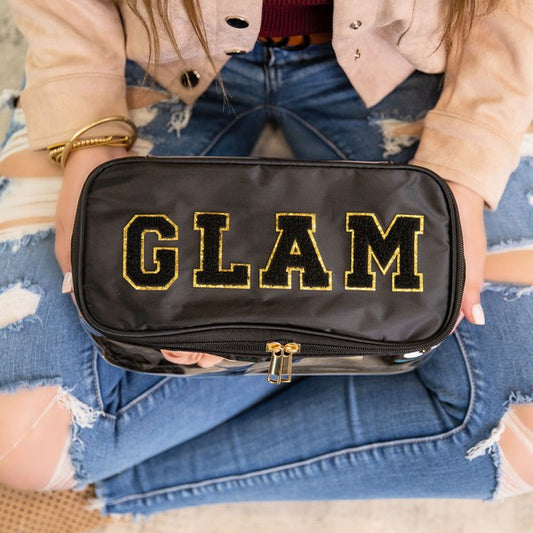 Black Glam Clear Cosmetic Fold Flat Makeup Bag - Tigbul's Variety Fashion Shop