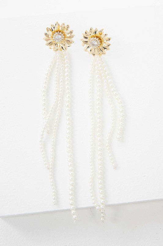 Dandelion Pearl Drop Earrings - Tigbuls Variety Fashion