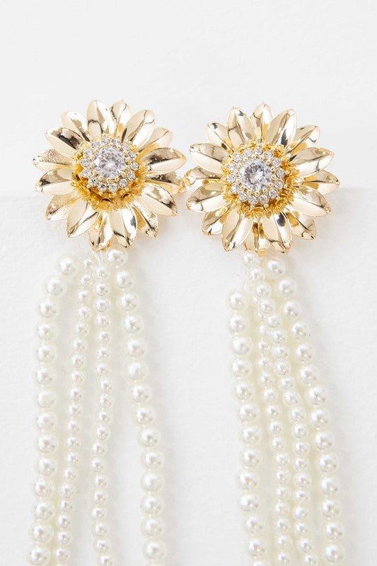 Dandelion Pearl Drop Earrings - Tigbuls Variety Fashion