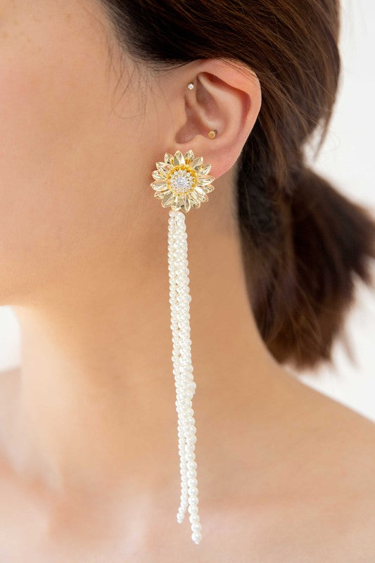 Dandelion Pearl Drop Earrings - Tigbuls Variety Fashion