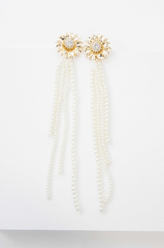 Dandelion Pearl Drop Earrings - Tigbuls Variety Fashion