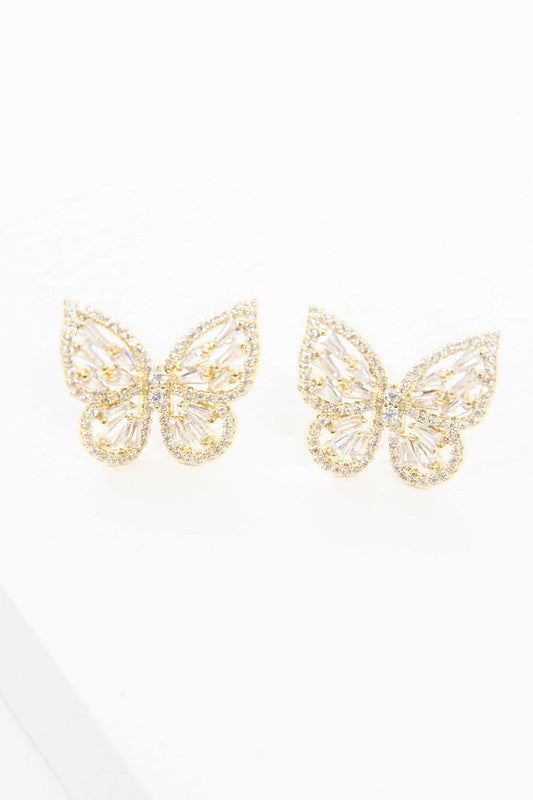 Crystal Butterfly Earrings Gold - Tigbuls Variety Fashion