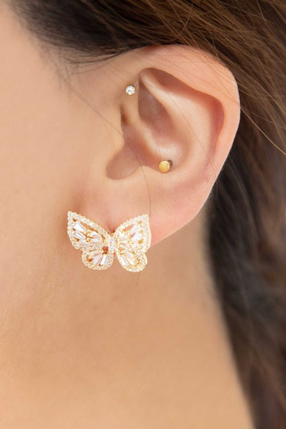 Crystal Butterfly Earrings Gold - Tigbuls Variety Fashion