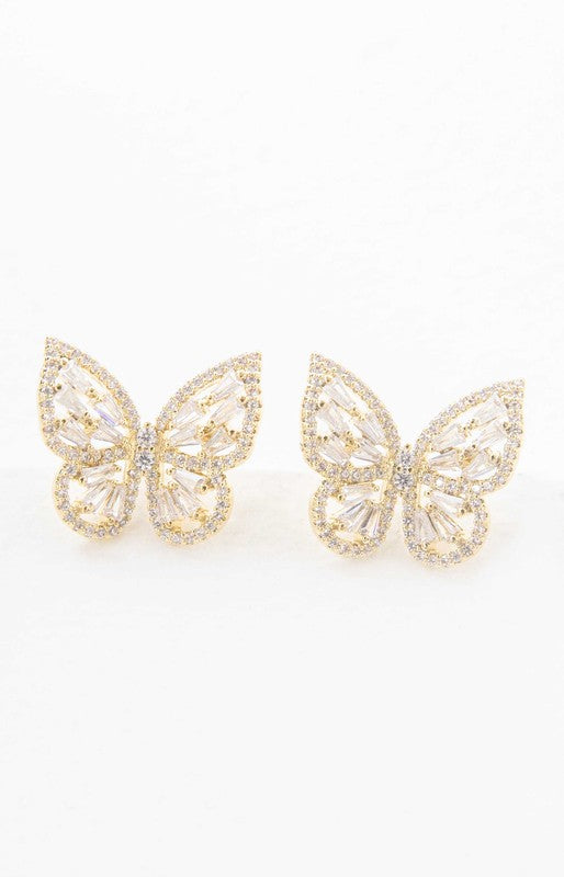 Crystal Butterfly Earrings Gold - Tigbuls Variety Fashion