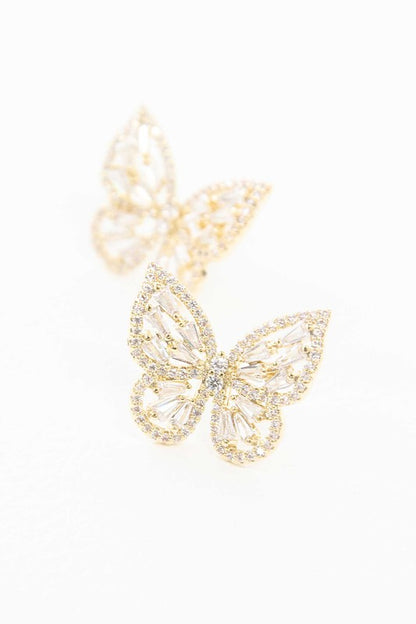 Crystal Butterfly Earrings Gold - Tigbuls Variety Fashion