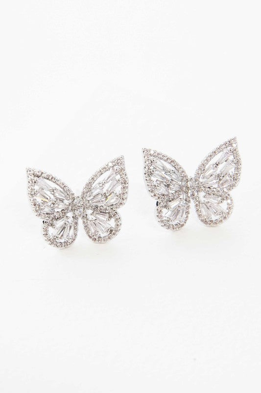 Crystal Butterfly Earrings Silver - Tigbuls Variety Fashion