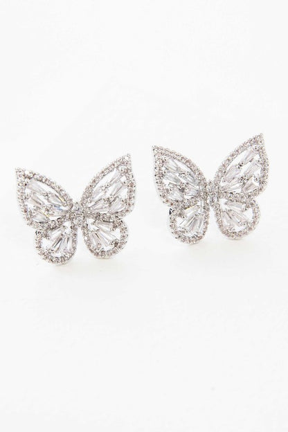Crystal Butterfly Earrings Silver - Tigbuls Variety Fashion