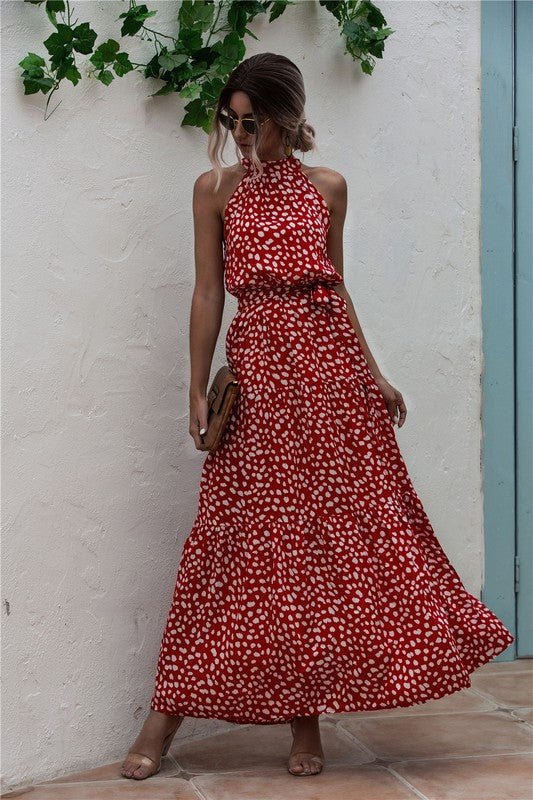 Womens Polka Dot Maxi Dress - Tigbul's Variety Fashion Shop