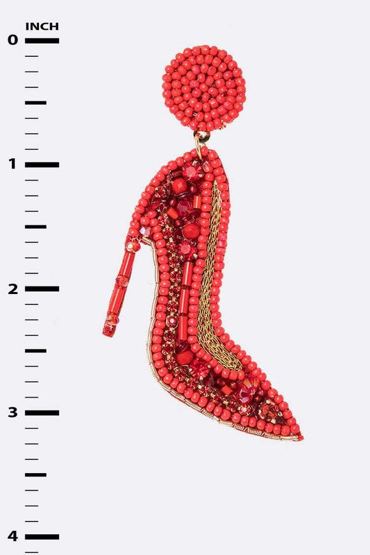 Seed Beading Red Heels Iconic Earrings - Tigbul's Variety Fashion Shop