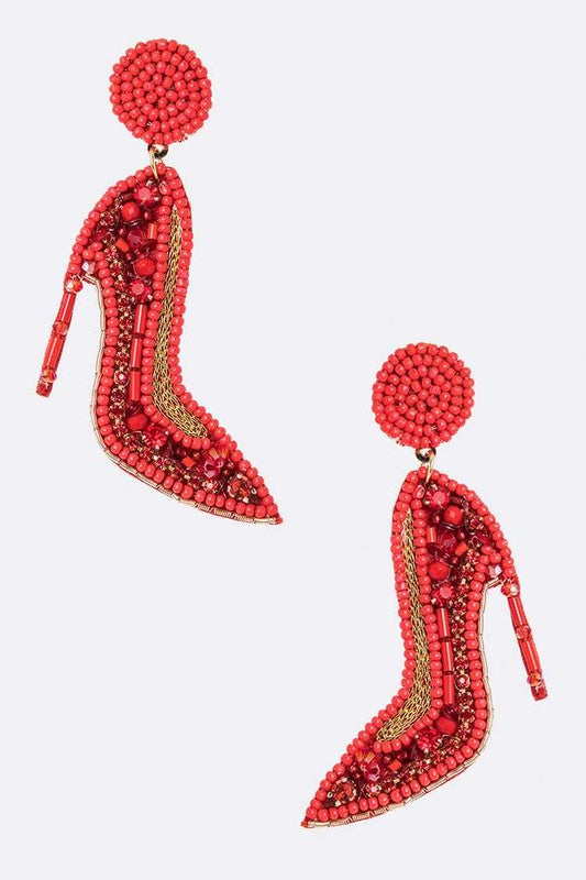 Seed Beading Red Heels Iconic Earrings - Tigbul's Variety Fashion Shop