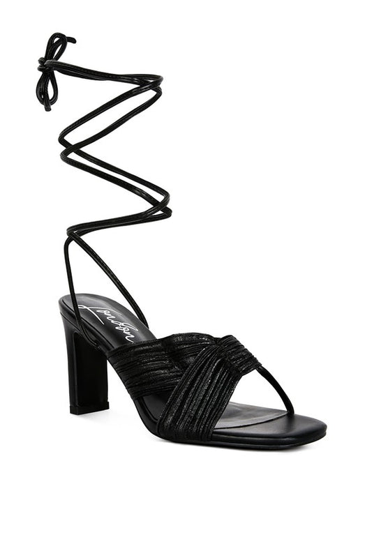 xuxa metallic tie up block heel sandals - Tigbuls Variety Fashion