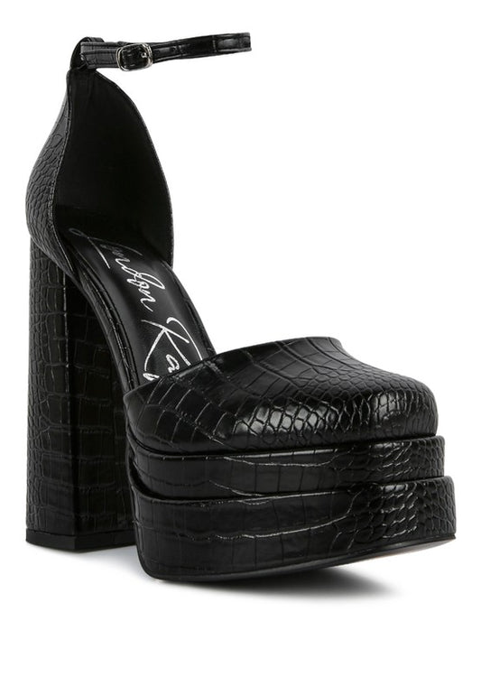 Tempt Me Croc Textured High Heeled Block Sandals - Tigbuls Variety Fashion