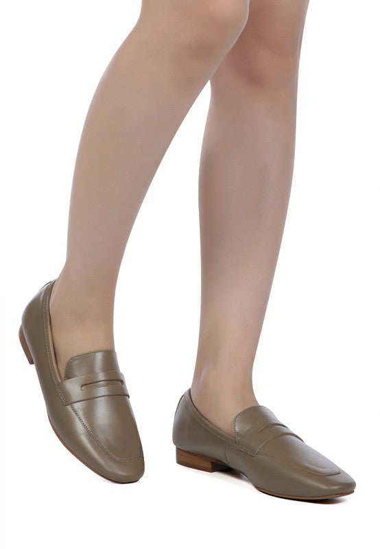 LILIANA Taupe Classic Leather Penny Loafers - Tigbuls Variety Fashion